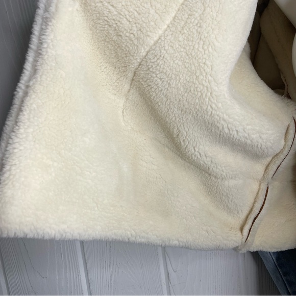 NWT BIDA Denim Patchwork Jacket Large Vegan Sherpa Coat Faux Suede Cropped NEW - Picture 8 of 10